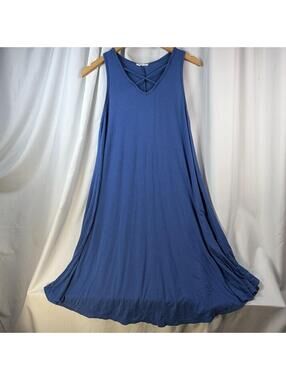 BomBom Sleeveless Trapeze Dress Country Blue Swing Soft Large Summer Lounge